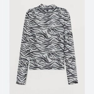 Streetwear Society mock turtleneck mesh animal print long sleeve top size Small